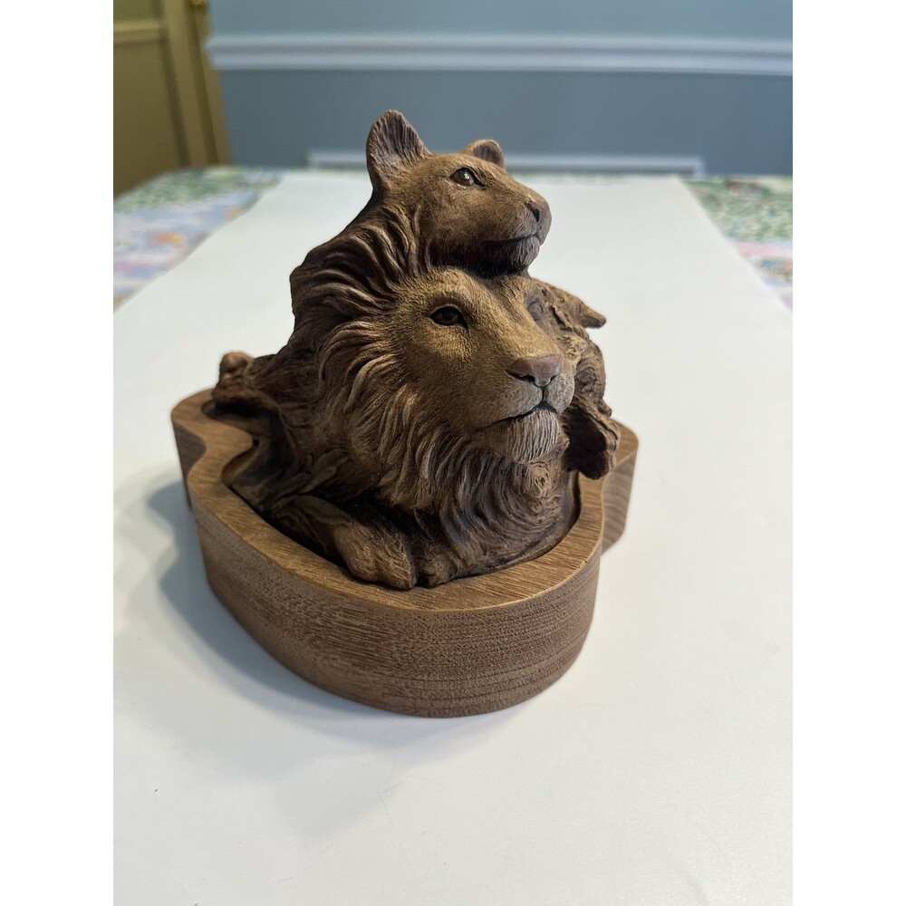 RICK CAIN Lion & Cub Pride Limited Edition 351/2000 Sculpture Signed Trinket Box